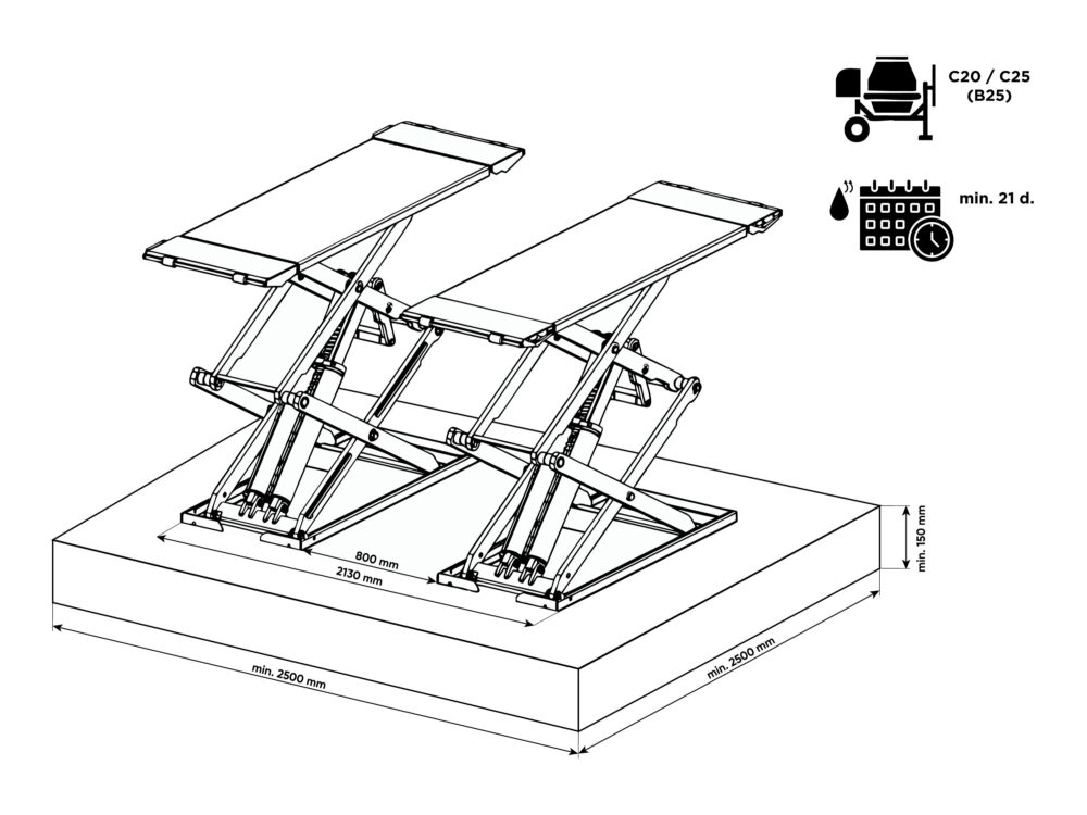 ROOKS OKG-3000NP Podnośnik nożycowy podprogowy naposadzkowy 3t